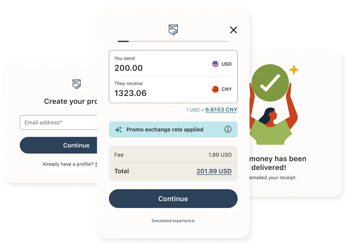 Illustrated “How It Works” graphic showing the steps to send money internationally with Remitly.
