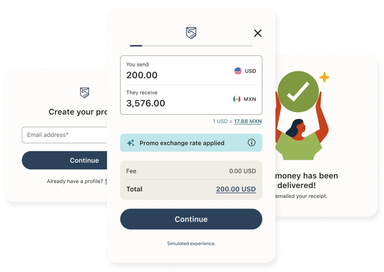 Illustrated “How It Works” graphic showing the steps to send money internationally with Remitly.